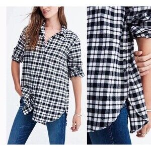Madewell Long Sleeve Brushed Flannel Tunic Button-up With Button Side Small EUC